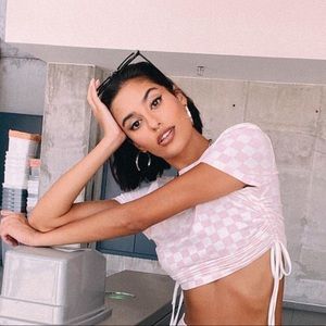 High Neck Pink Checkered Top